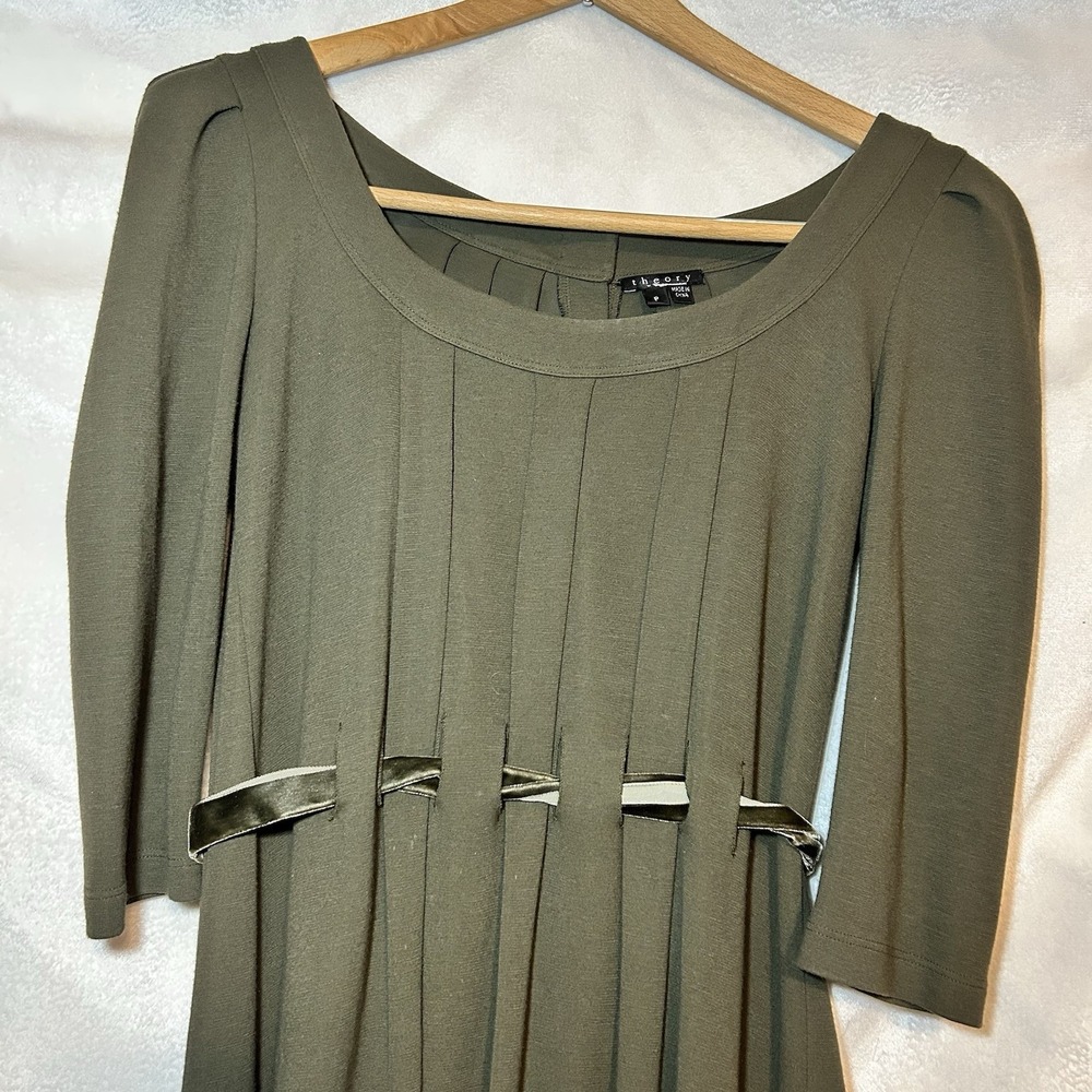 Theory Vintage Green‎ Dress Size P Scoop Neck Prairie Cottagecore Wool Delight